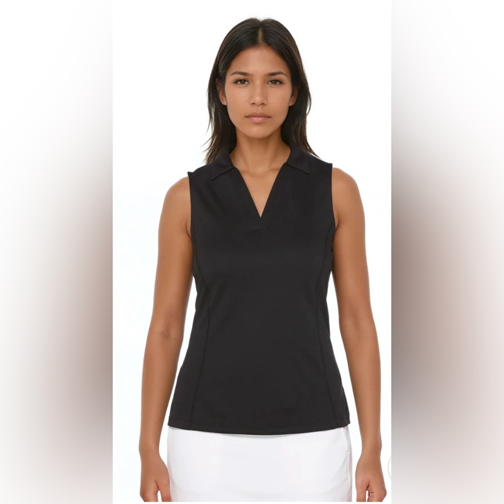 NWT PGA Tour Airflux Sleeveless Black Golf Polo size Large UPF 50 MSRP 52 USD